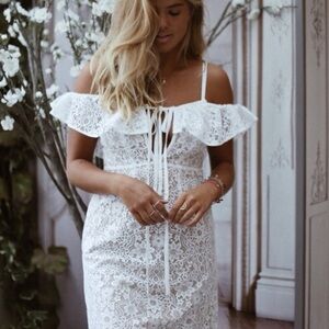 For Love And Lemons Rosemary White Lace Off The Shoulder Mini Dress